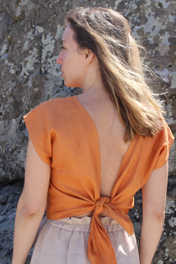 ALOHA Linen Top With Open Back & Back Tie